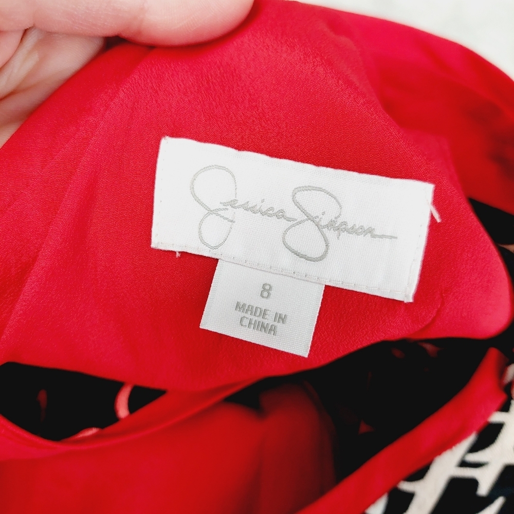 Jessica Simpson Chic Red and Black Graphic Print Midi Dress P2753 - Picture 5 of 7